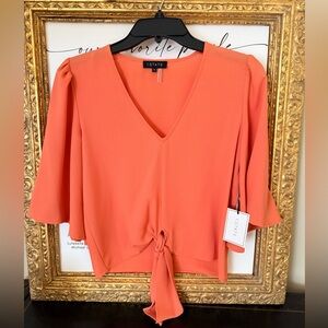 NWT 1.State Coral Tie-Front V-Neck Blouse